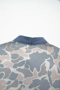 Multicolour Camouflage Print Denim Patchwork Polo Collar Tee