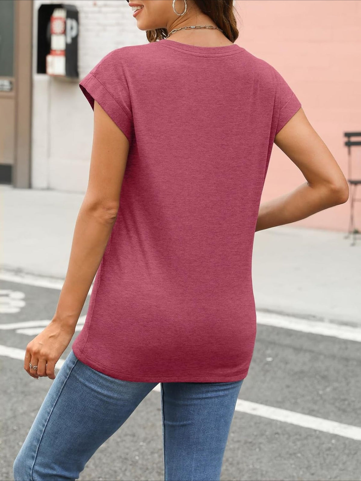 Solid Color Round Neck Cap Sleeve T Shirts