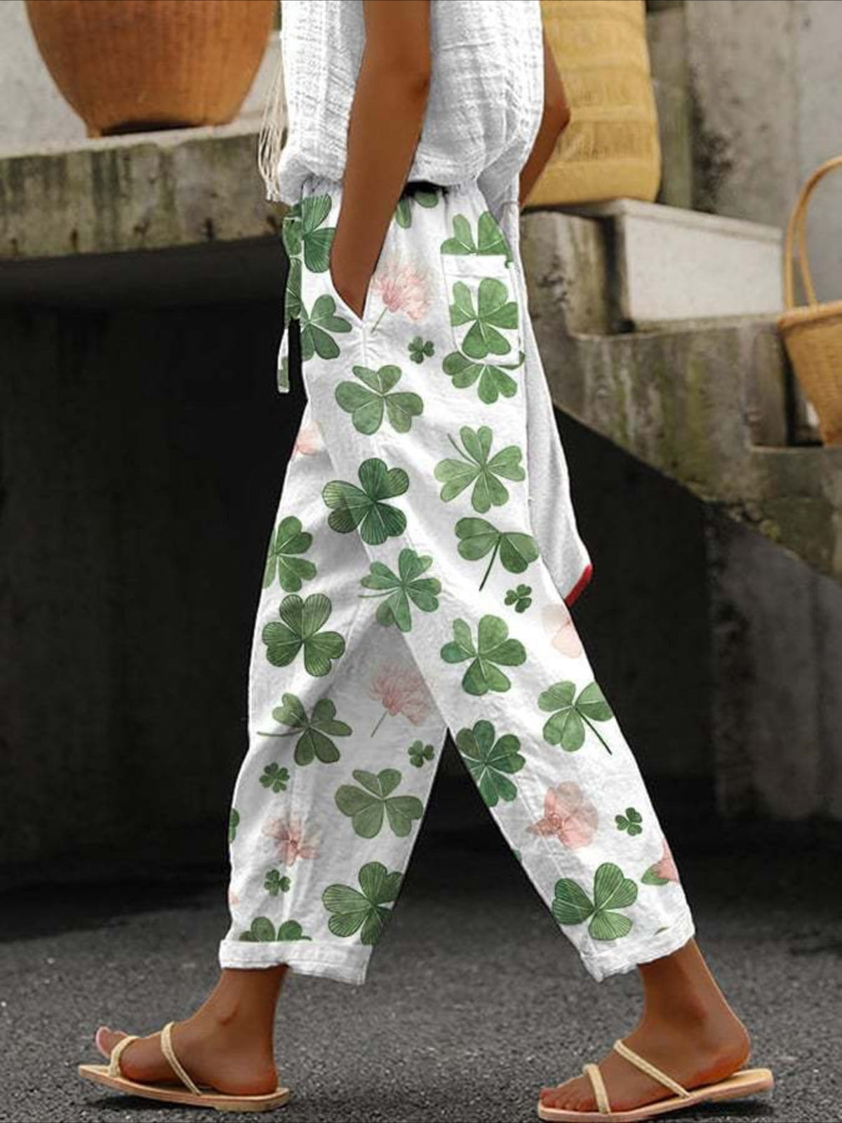 Floral Print Pants, Casual Elastic Waist Pants