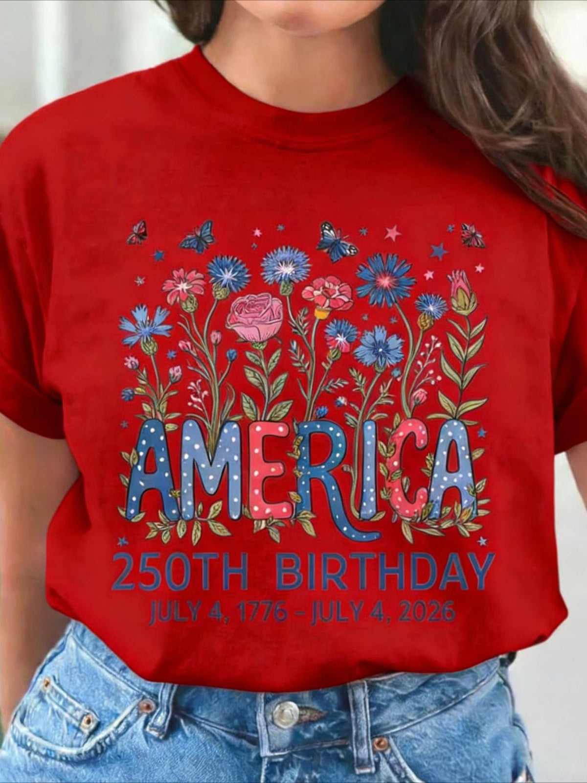 Vintage Floral Crew Neck Short Sleeve T-shirt