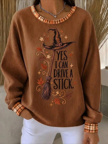 Pumpkins Halloween Printed Crew Neck Floral Long Sleeve Sweater Hoodie
