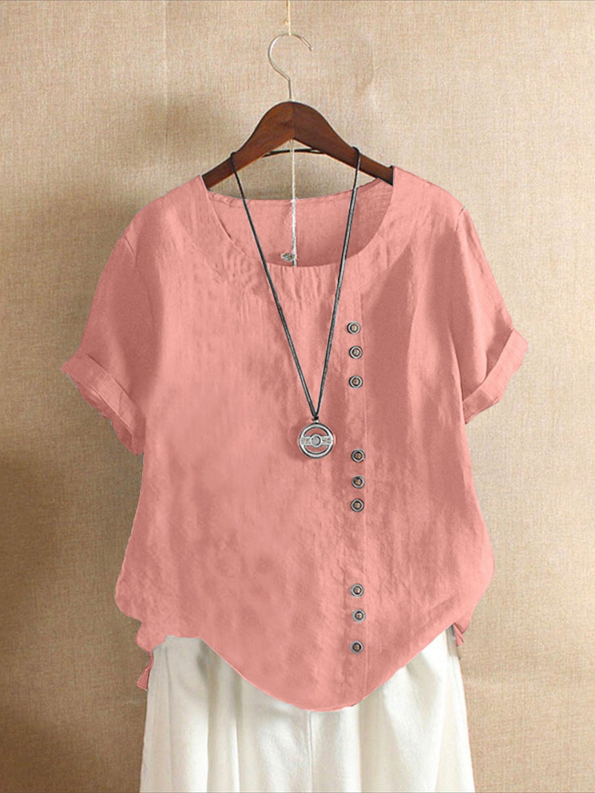 Relaxed Fit Short Sleeve Blouse with Floral Pattern