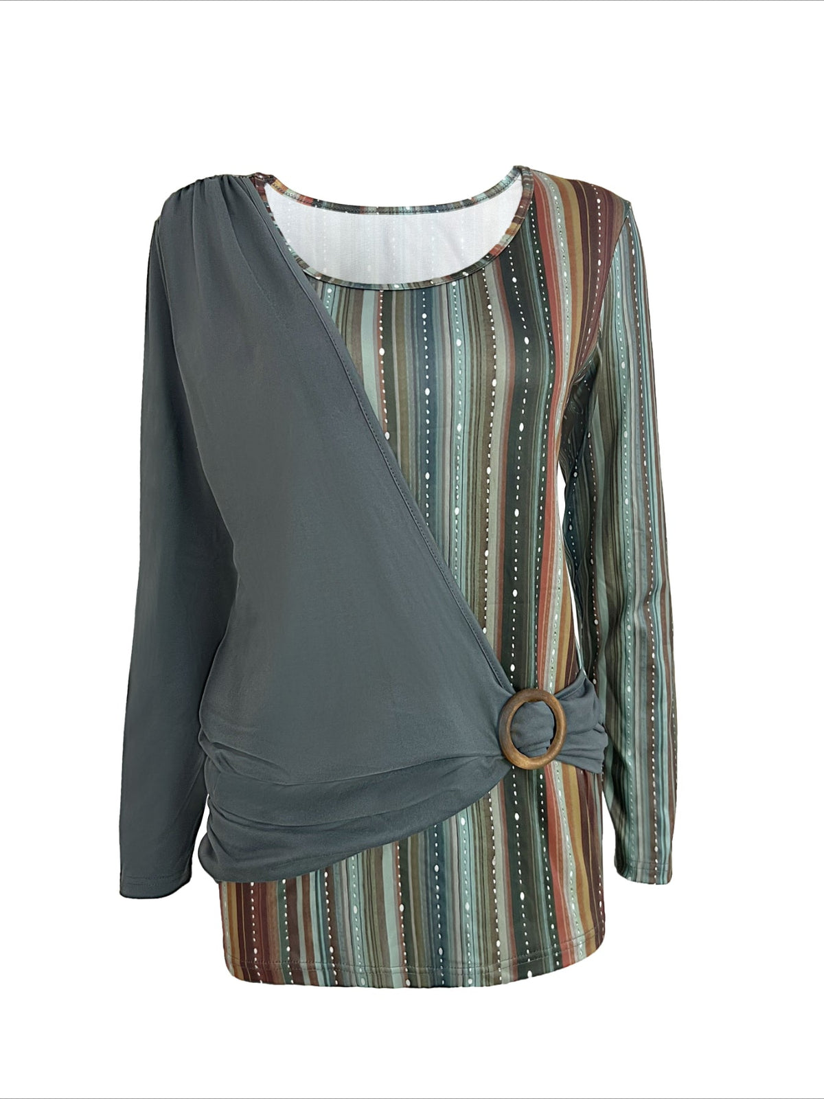 Allover Print Crew Neck T-Shirt, Casual Ring Linked Long Sleeve T-Shirt