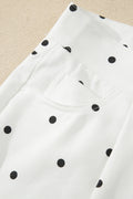 White Polka Dot Print Embroidered Scallop Hem Shorts