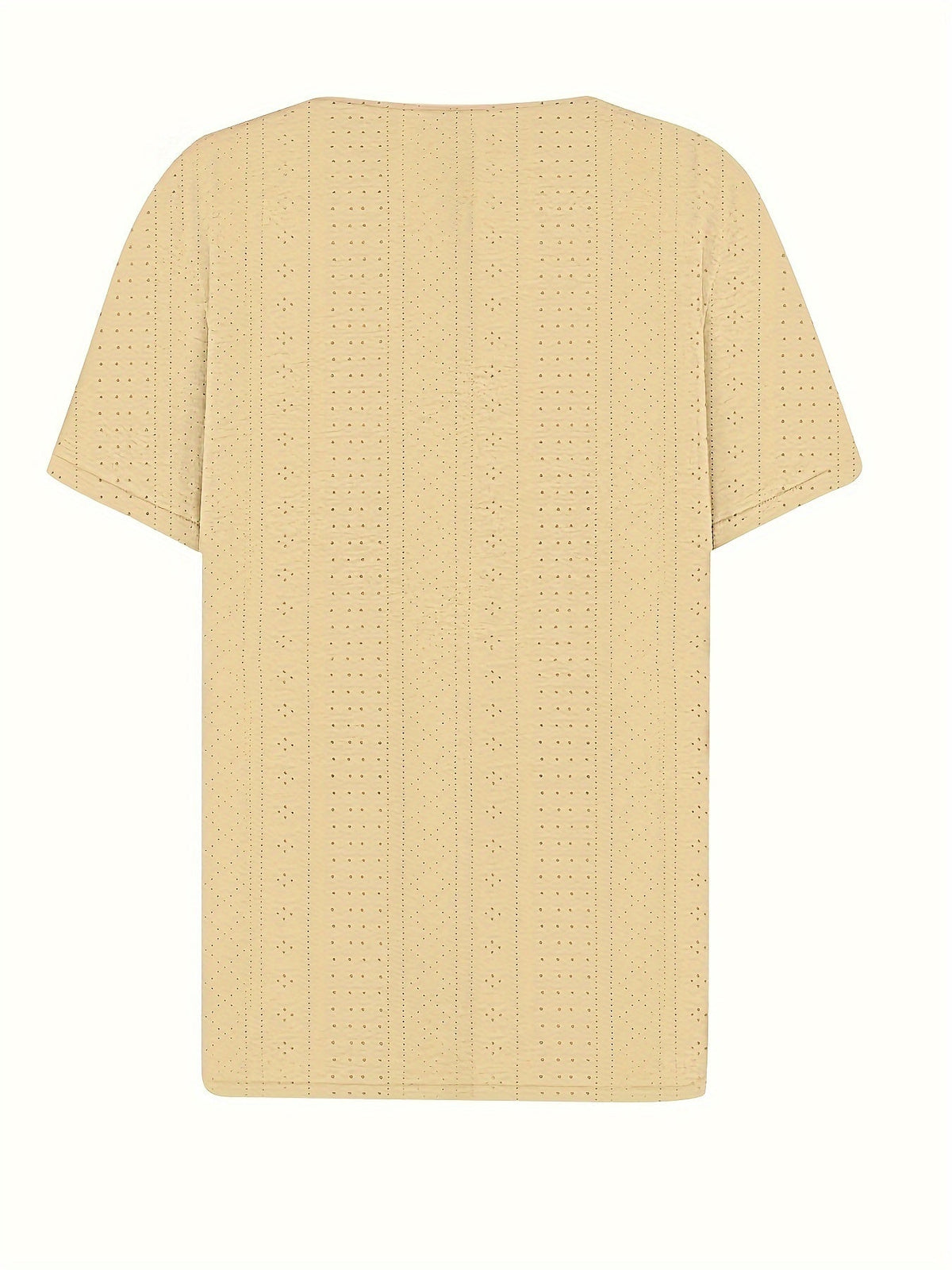 Eyelet Embroidered Button Front T-shirt, Casual V Neck Short Sleeve Top
