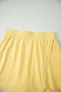 Yellow Cream Solid Color Washed Sleeveless Top Split Skort Cotton 2pcs Outfit