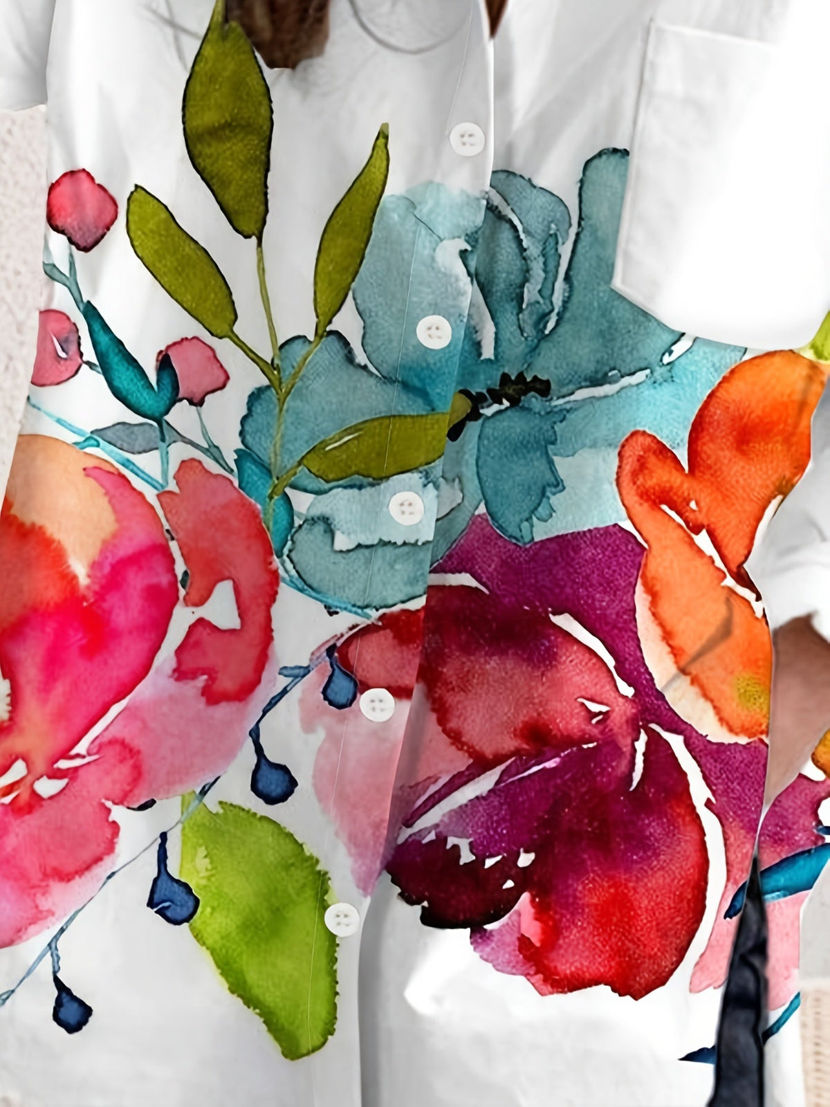 Ink Painting Printed Casual Button-Up Long Sleeve Shirt for Women