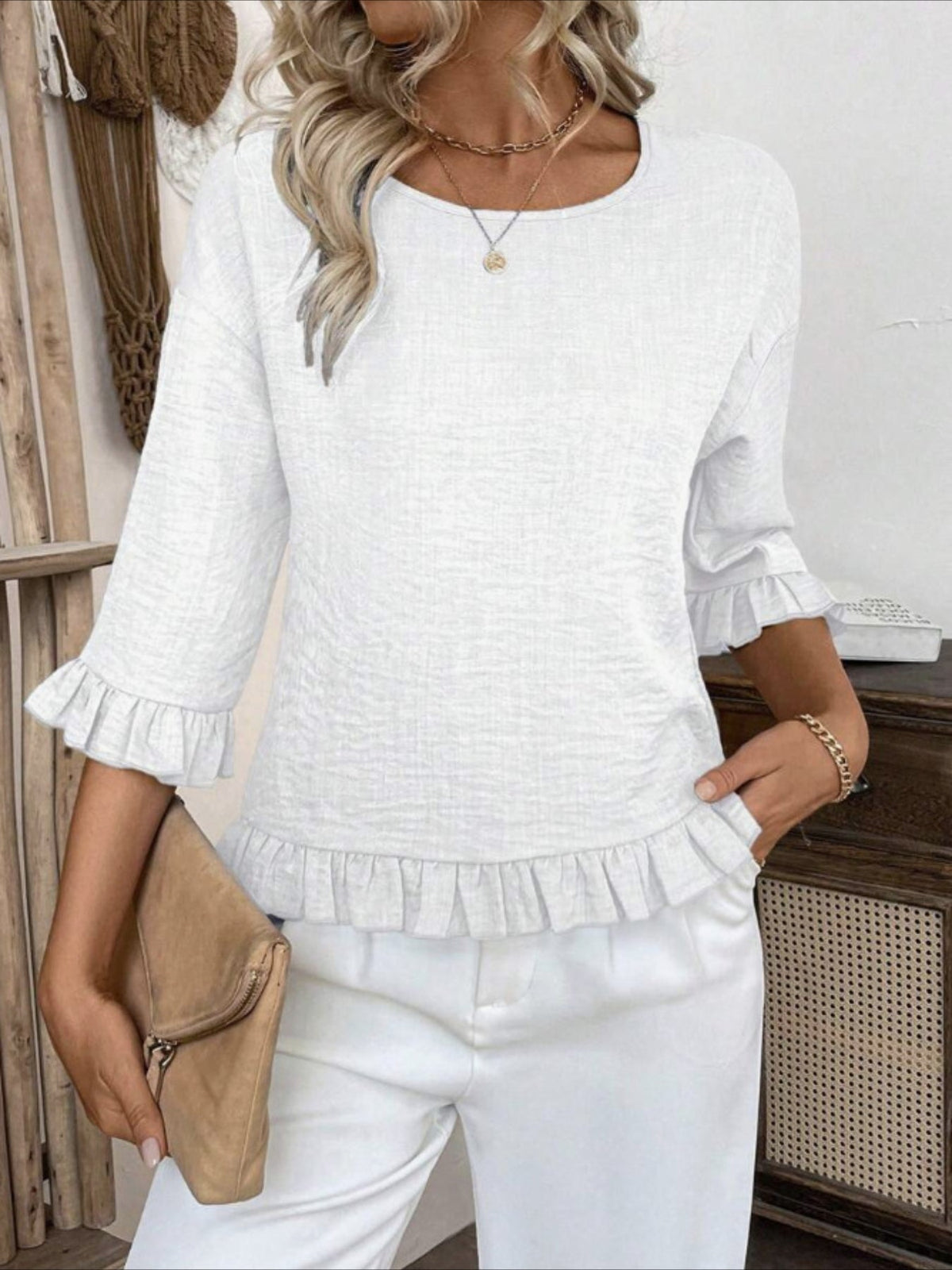 Gradient Color Casual Drop Shoulder Round Neck Loose Fit Top