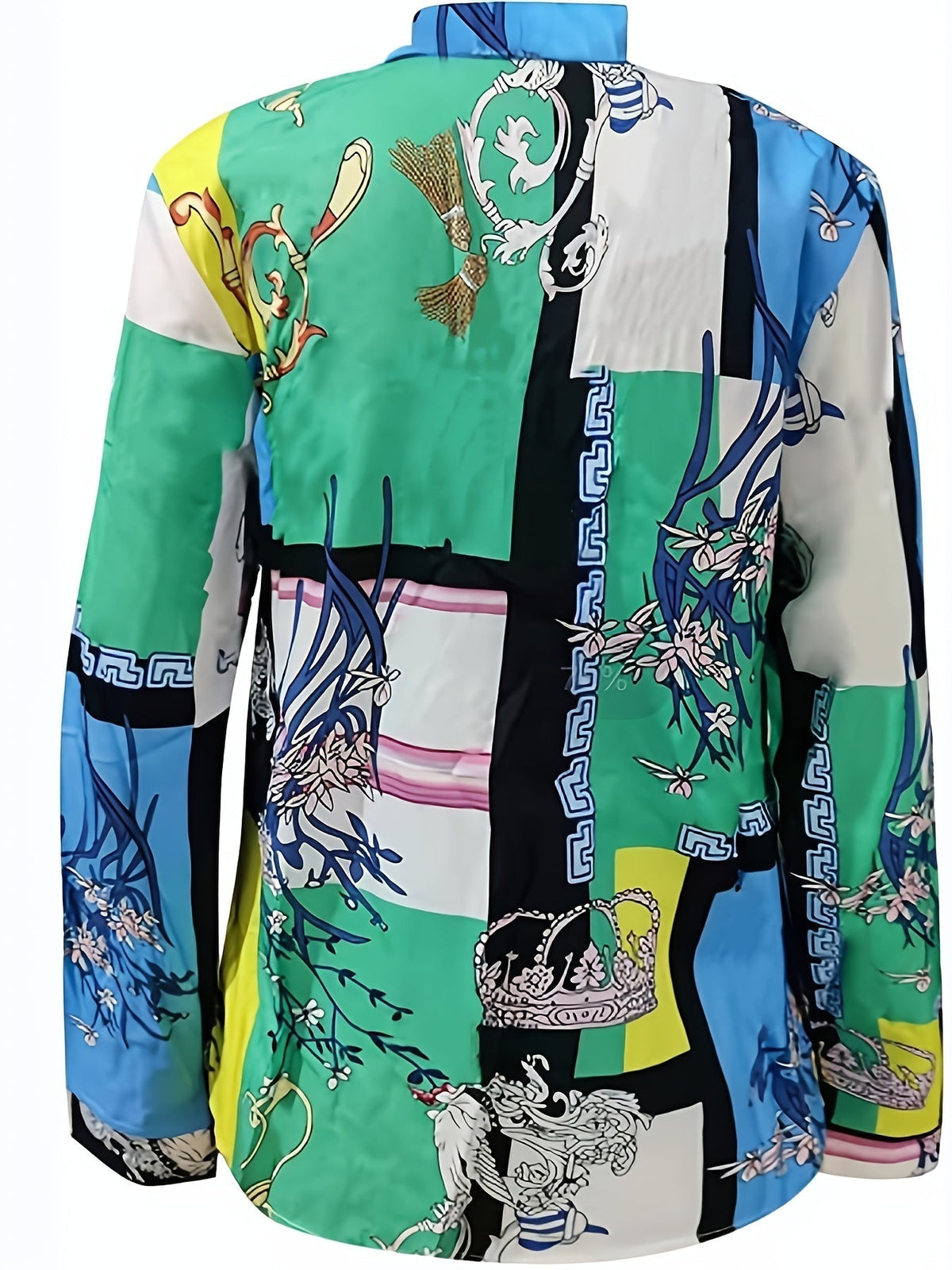 Women's Blouse V-neck Print Button Long Sleeve Loose Fall Blouse