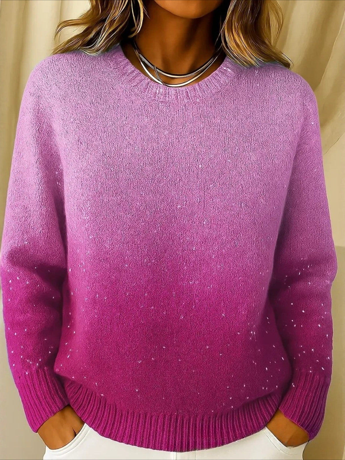 Gradient Pattern Spring/Fall Casual Raglan Sleeve Long Sleeve Crew Neck Sweater