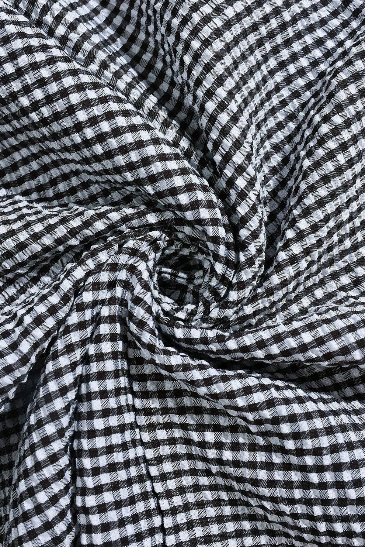 Black Plaid Bow Ruffled Half Sleeve Round Neck Blouse
