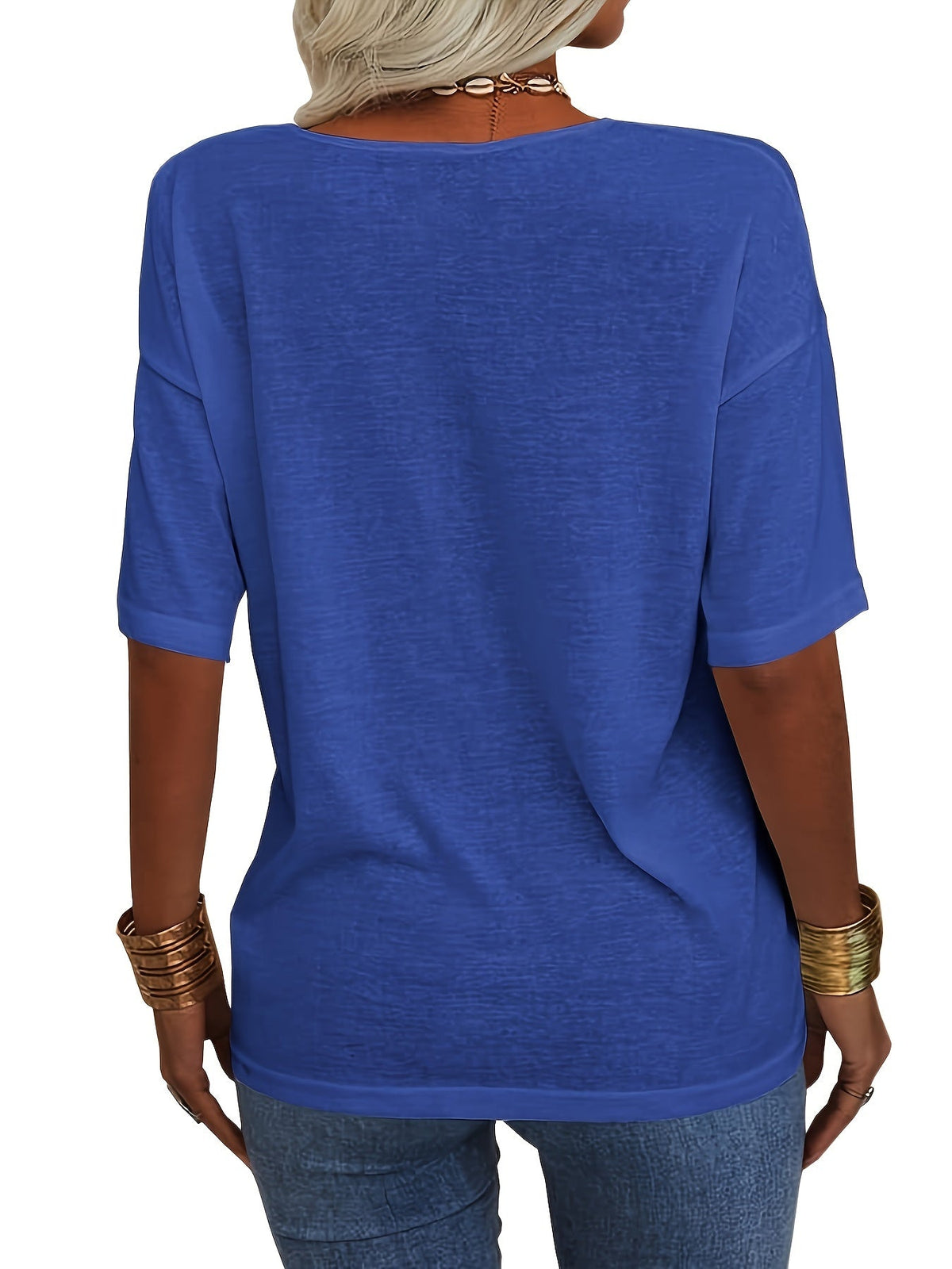 Solid Color V Neck T-shirt, Casual Short Sleeve T-Shirt