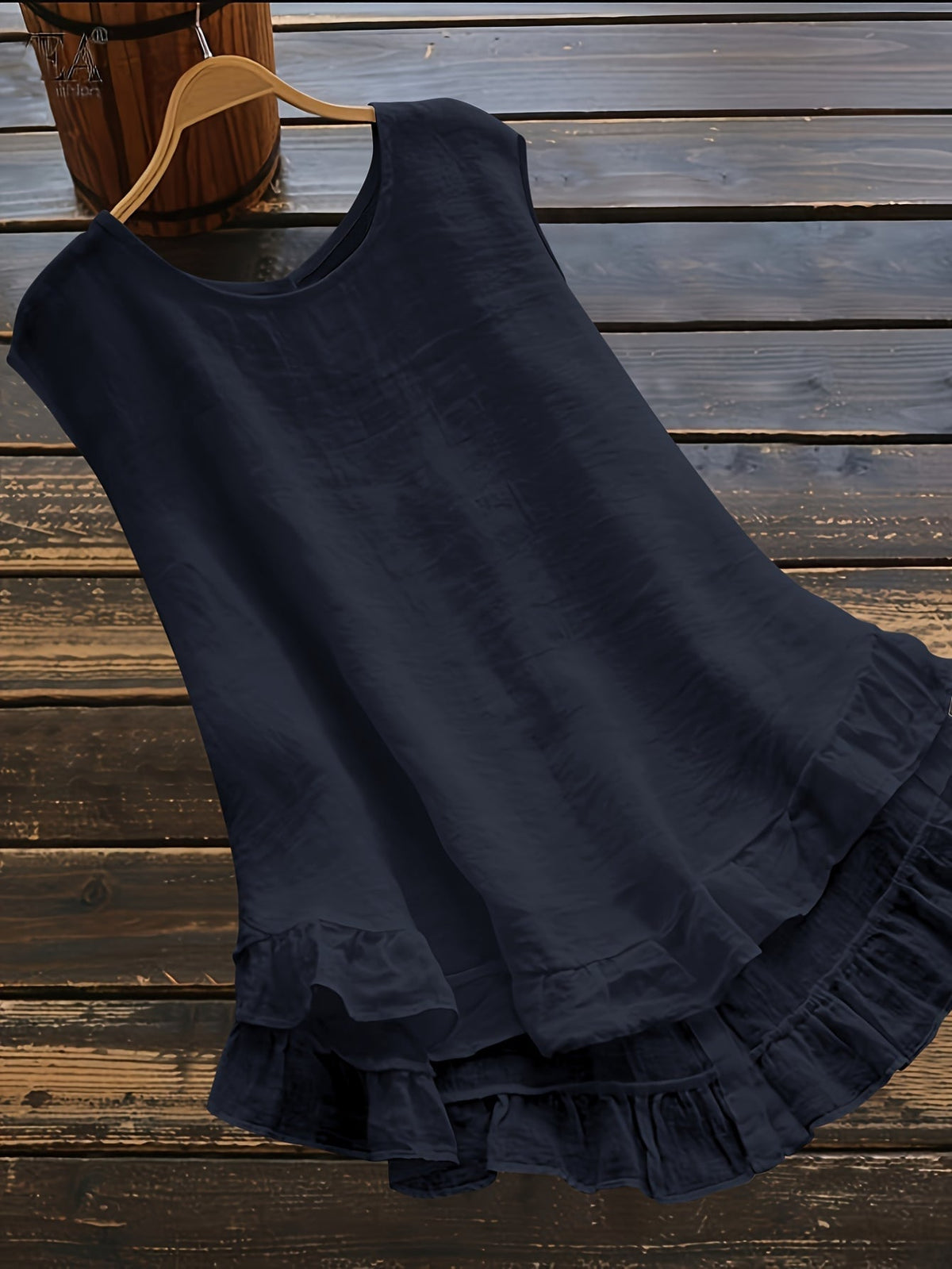 Solid Color Blouse with Button Back Detail, Chic Crew Neck, and Ruffle Trim - Versatile Top for Casual or Formal Events