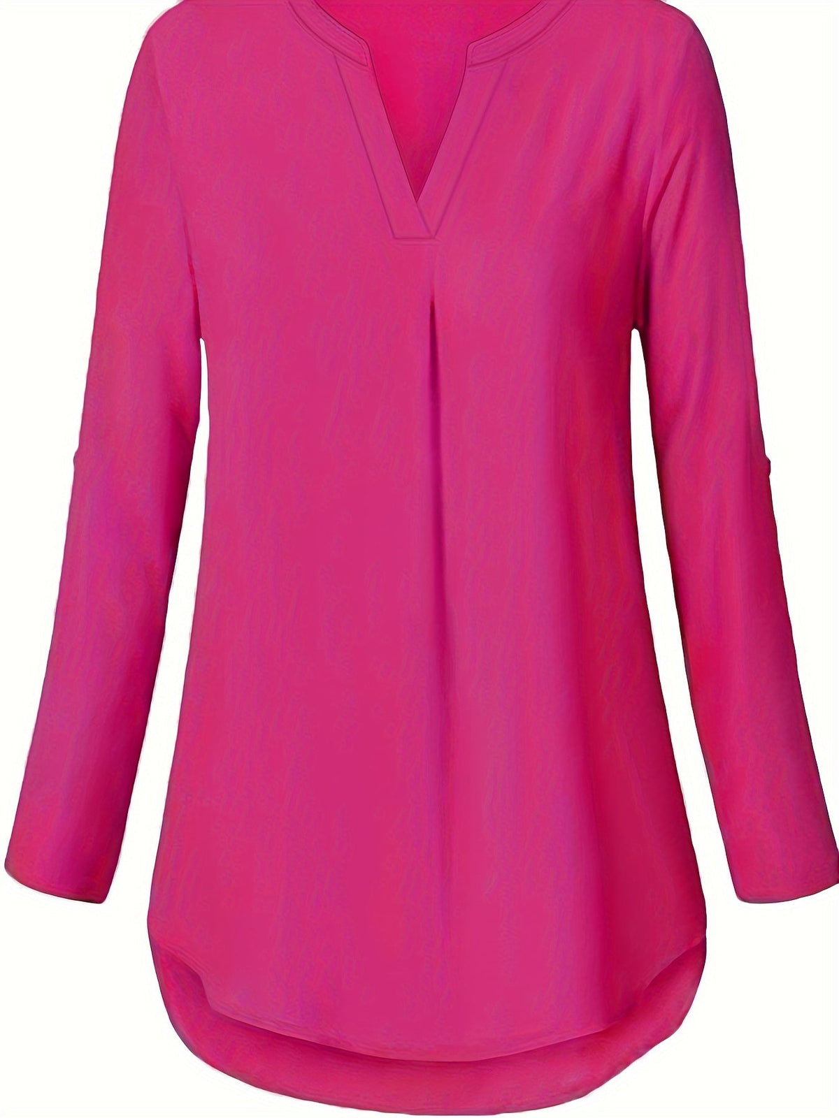 Solid Simple Blouse, Casual V Neck Long Sleeve Blouse