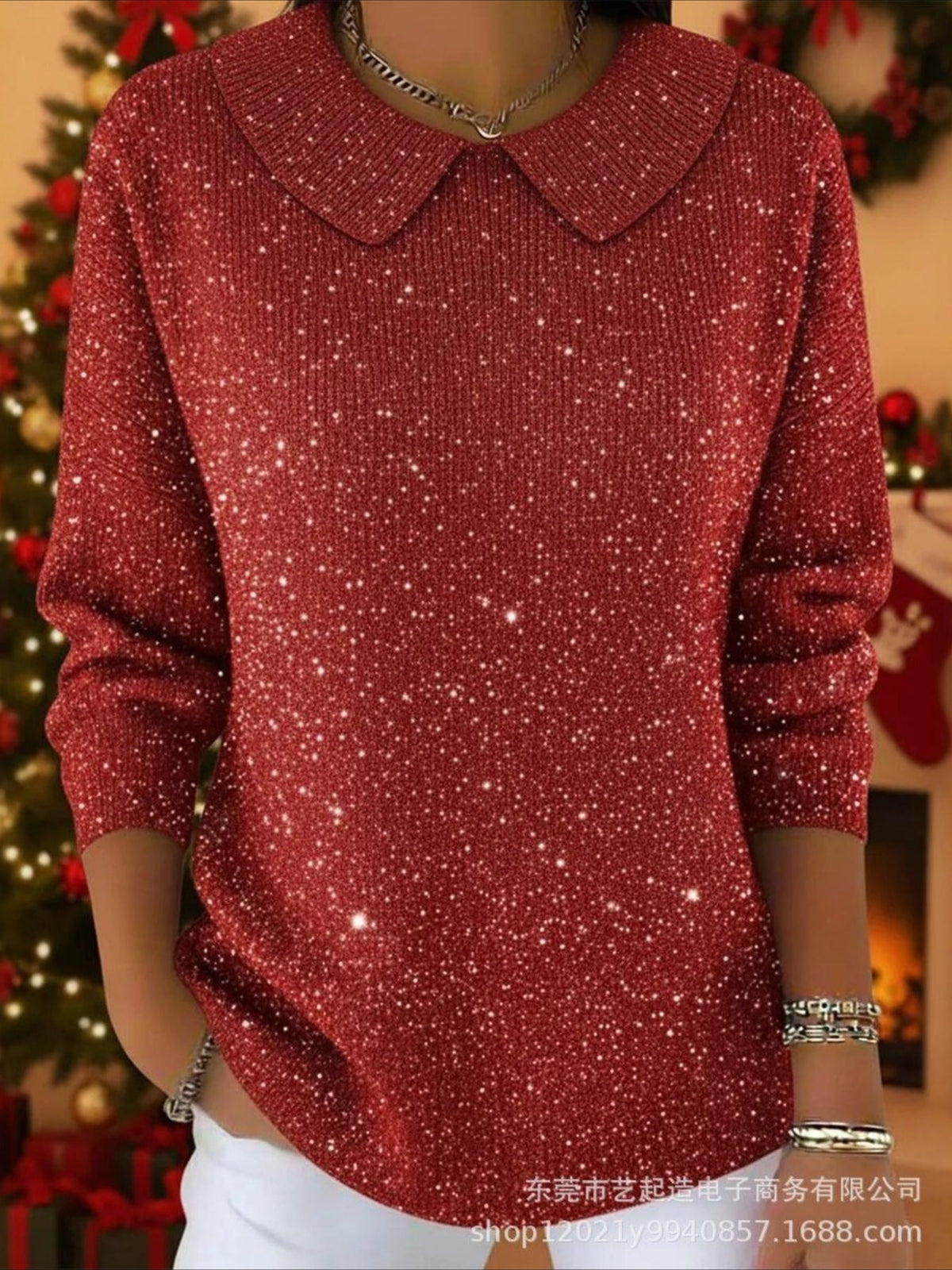 Christmas Printing Spring/Fall Casual Long Sleeve Shawl Collar Sweater