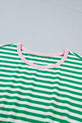 Green Stripe Nautical Tie Contrast Trim Round Neck T Shirt Mini Dress