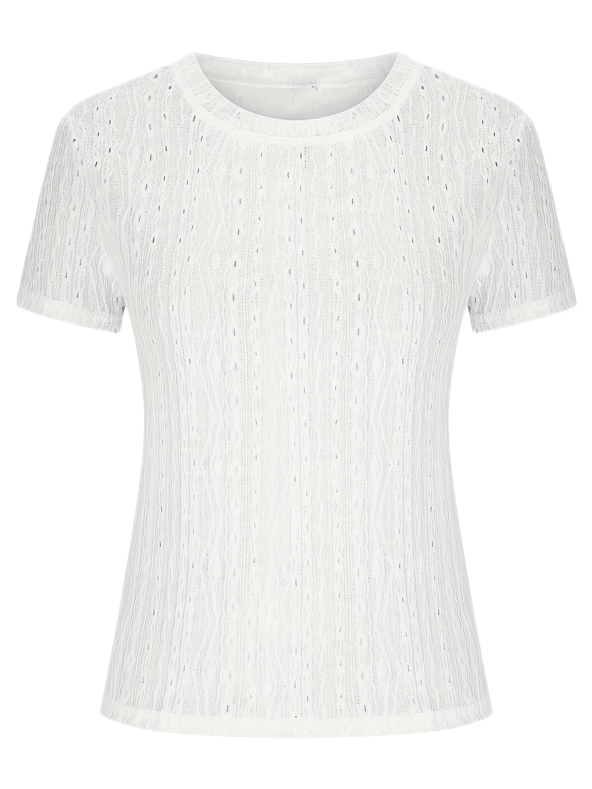 Solid Color Short Sleeve Hollow Out Round Neck T-Shirt