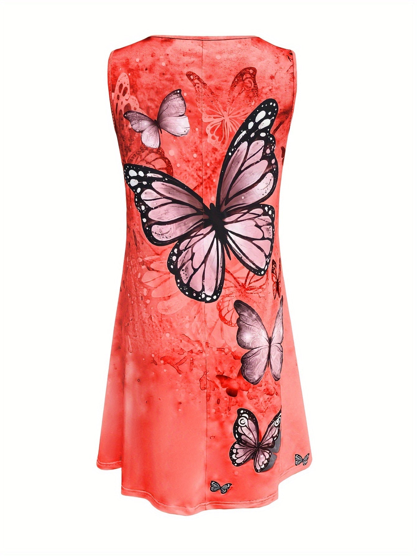 Summer Women's Fashion Butterfly Print Sleeveless Vest Dress Round Neck Casual Dress