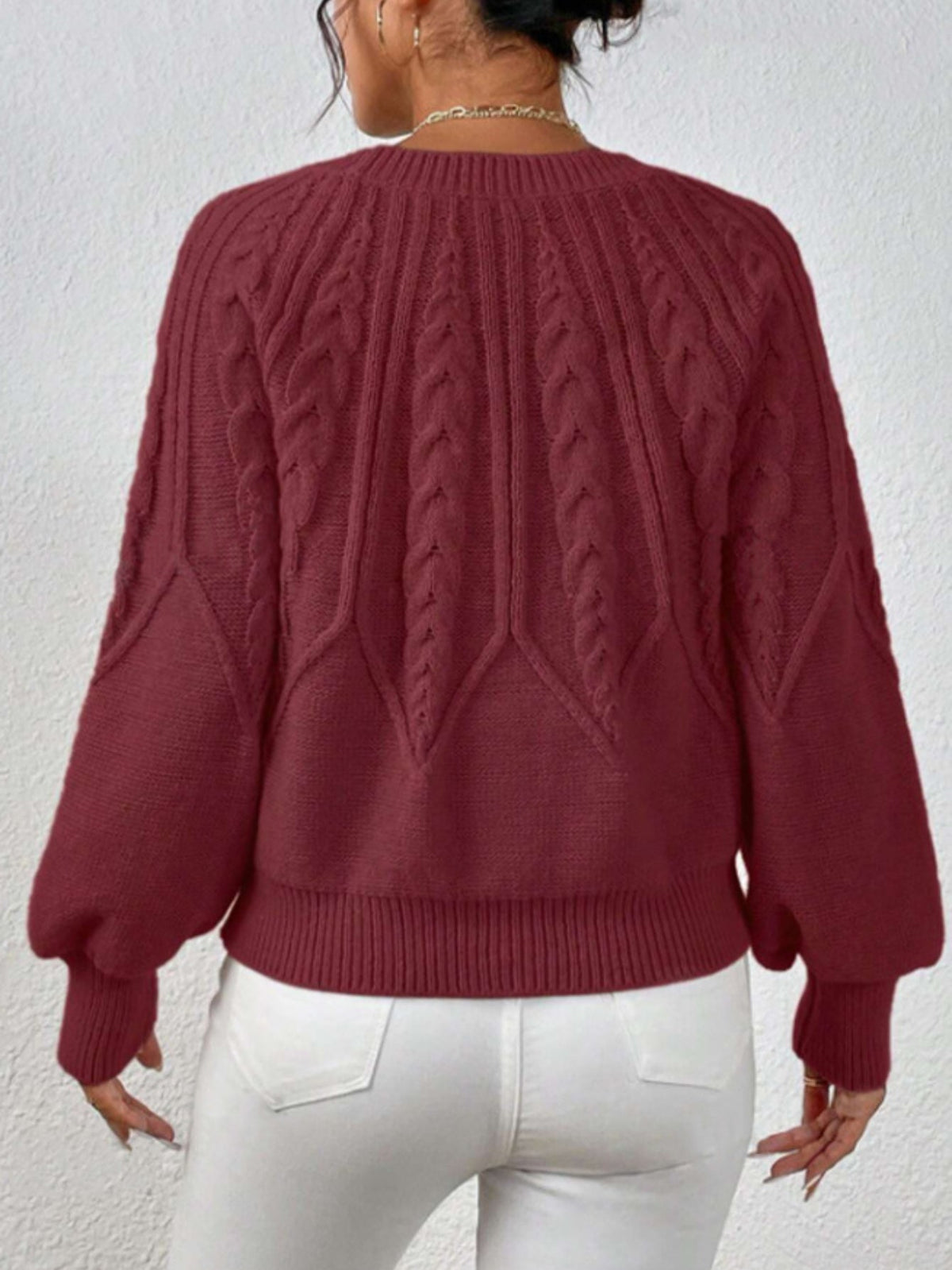 Casual Pullover Chic Knit Lantern Sleeves & Ruffle Detail Sweater