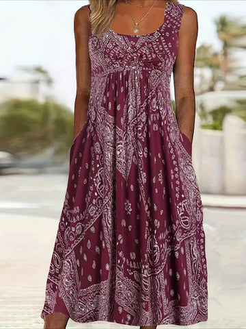 Geometric Print Sleeveless Midi Dress