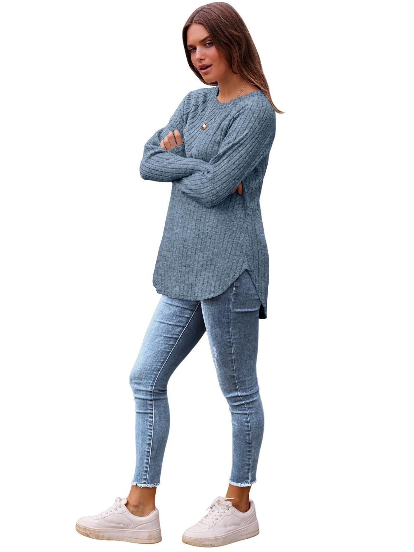 Soft Round Neck Pullover Long Sleeve Sweater