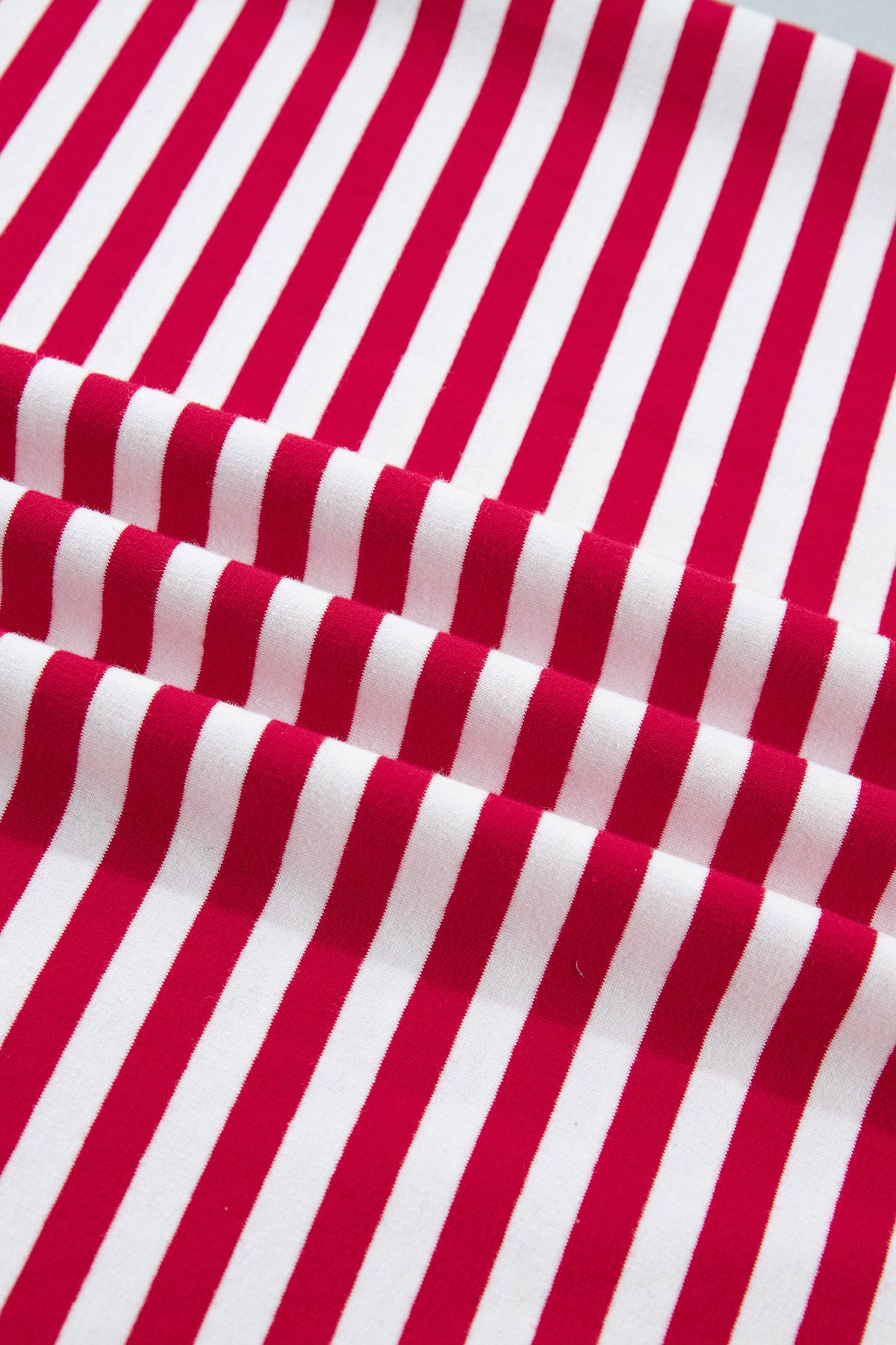 Red Stripe Colorblock Trim V Neck Tee Drawstring Elastic Waist Short Set