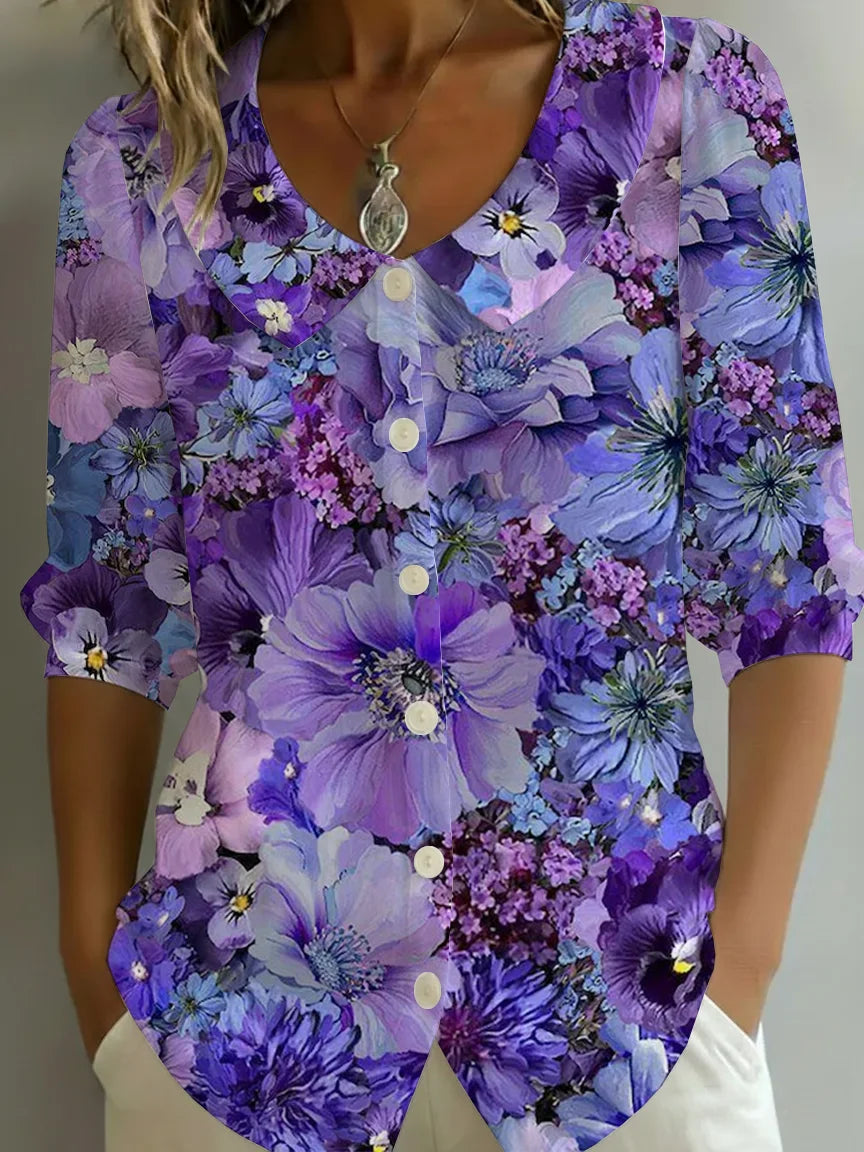 Crew Neck Short Sleeve Patterns Regular Loose Shirt
