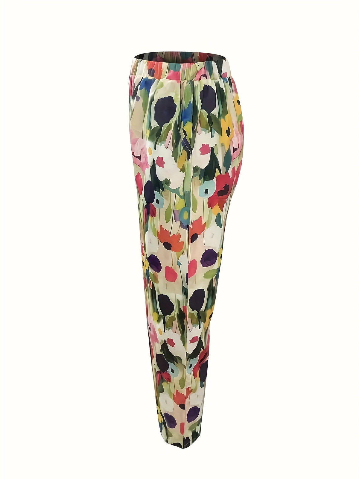 Floral Print Pants, Casual Elastic Waist Pants