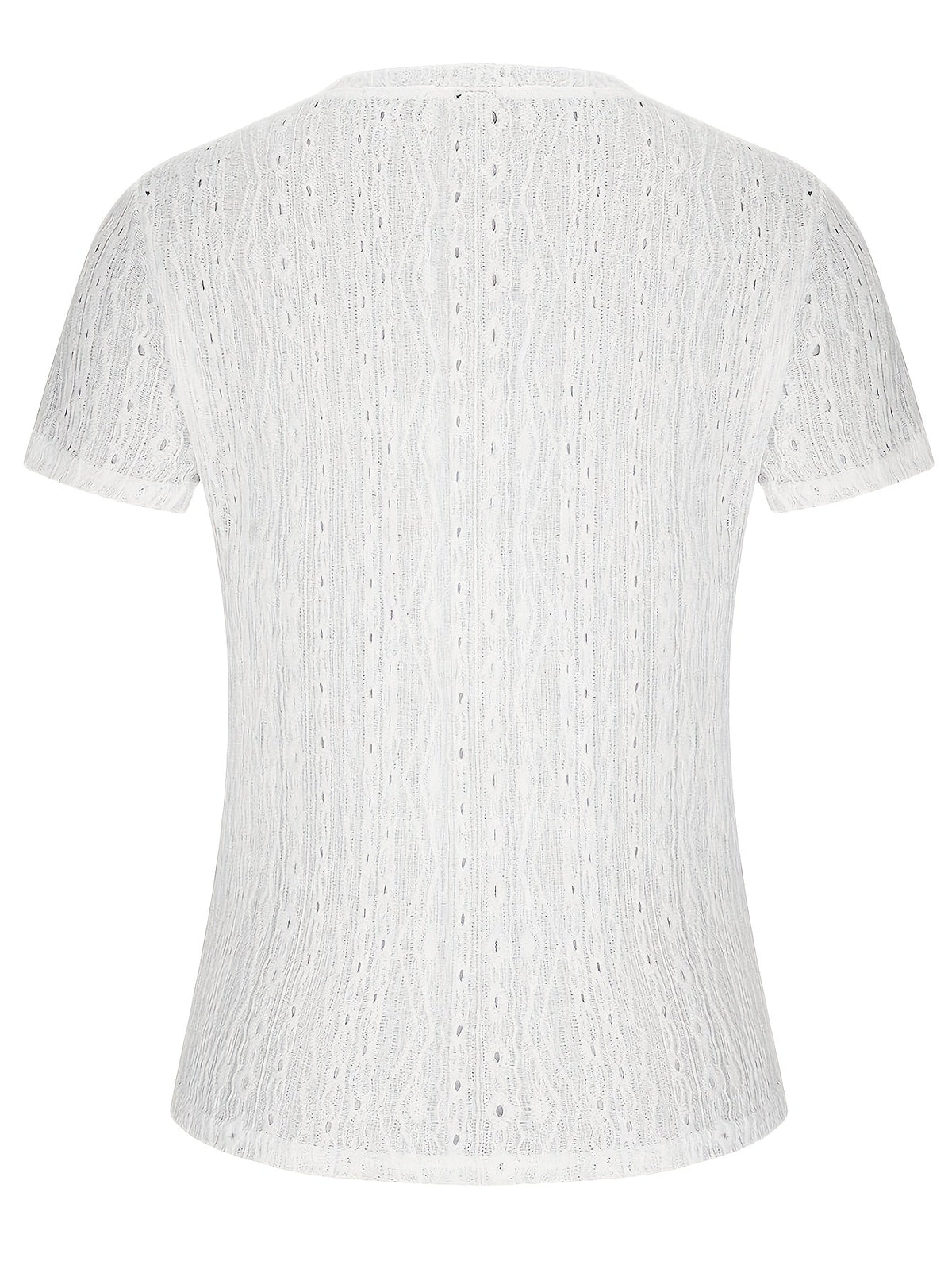 Solid Color Short Sleeve Hollow Out Round Neck T-Shirt