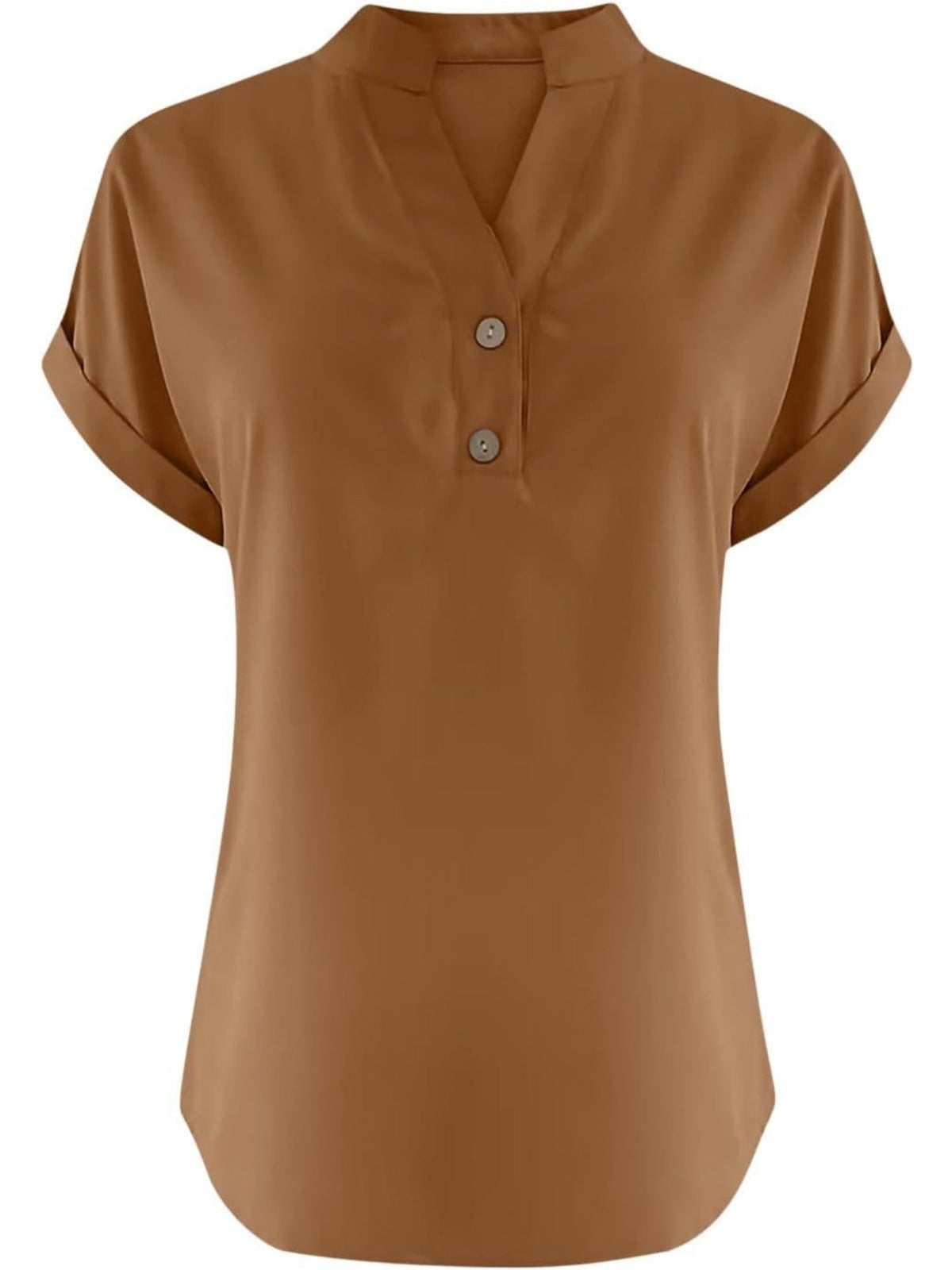 Solid Color V Neck Short Sleeve Button Down T Shirts