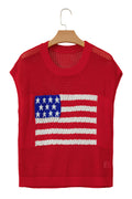 Fiery Red Flag Graphic Short Sleeve Sweater Top