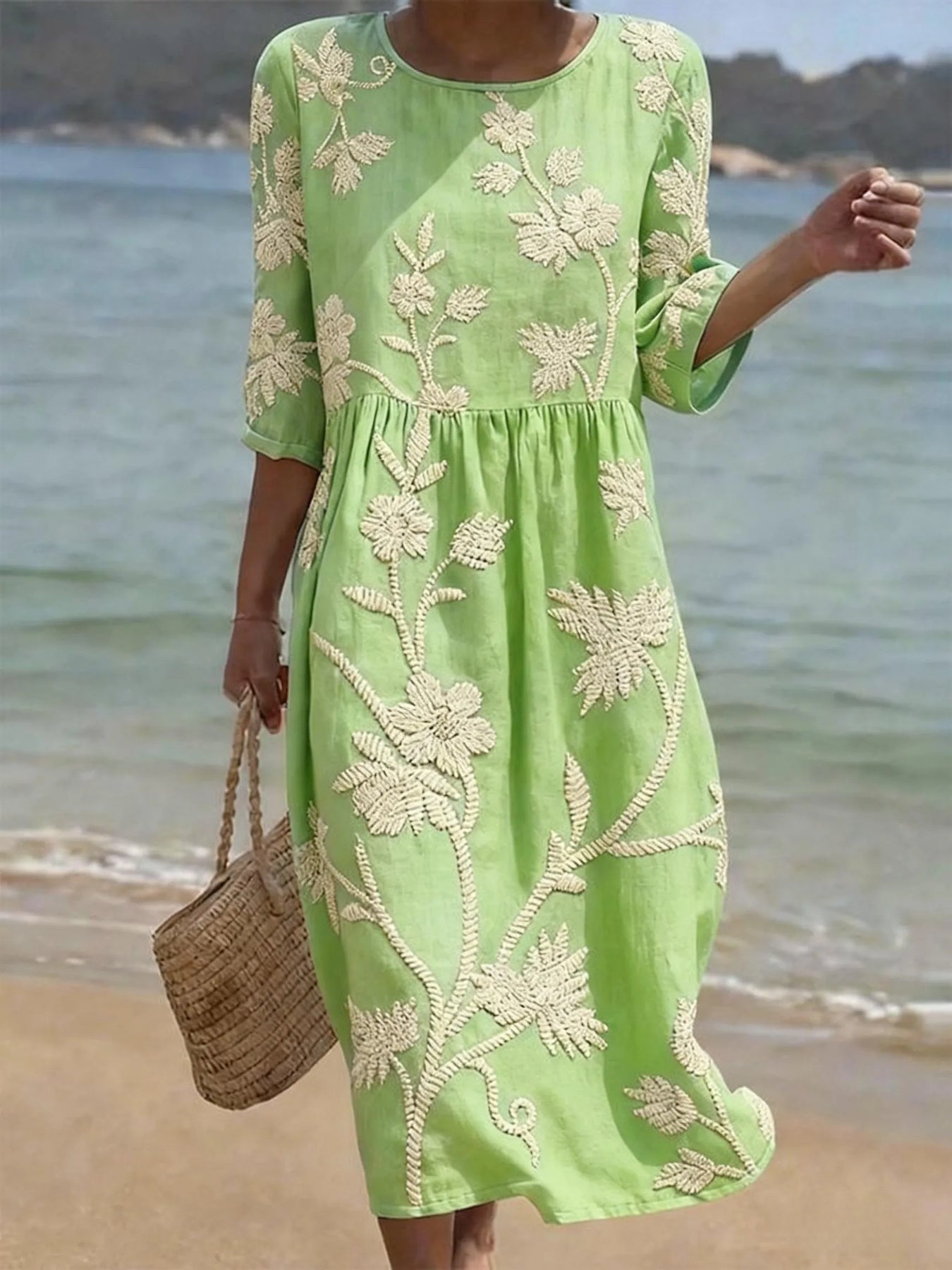 Casual Round Neck Mid Sleeve Printed Dress