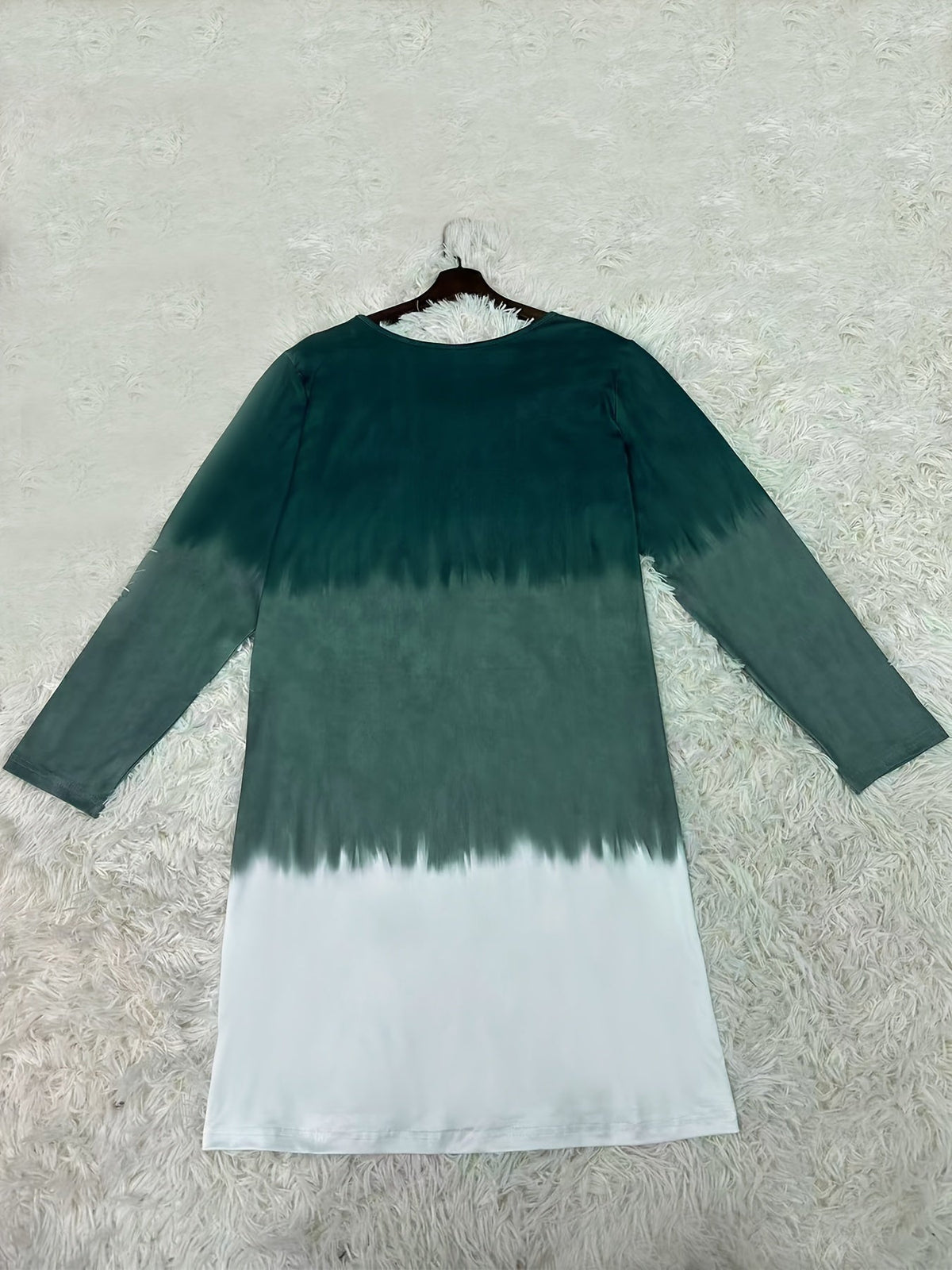 Ombre Color Crew Neck Casual Long Sleeve Dress
