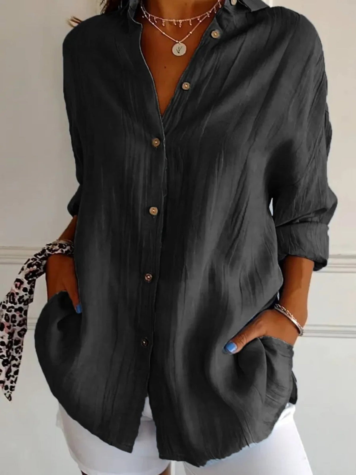 Women's Solid Color Long Sleeve Spring/Fall Collar Daily Going Out Casual Top
