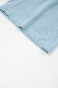 Sky Blue Stripe Plus Size Contrast Drawstring Elastic Waist Denim Shorts