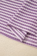 Purple Stripe Breathable Textured Knit Short 2pcs Set