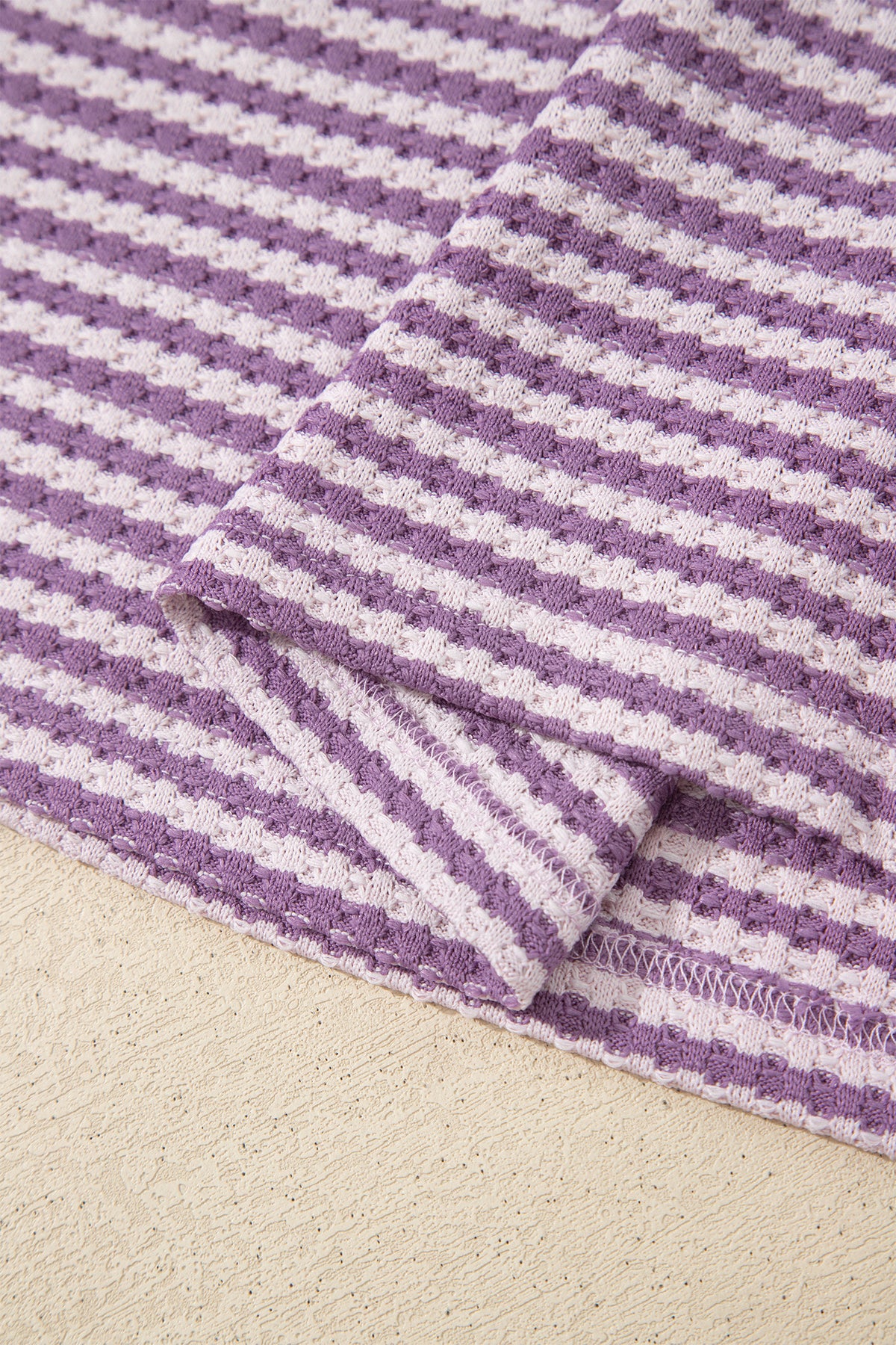 Purple Stripe Breathable Textured Knit Short 2pcs Set