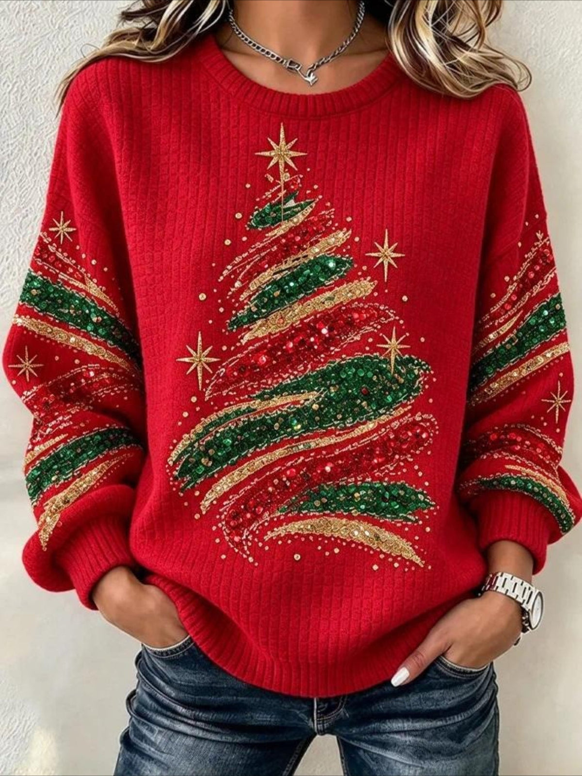 Christmas Tree Casual Crew Neck Regular Fit Sweatshirt