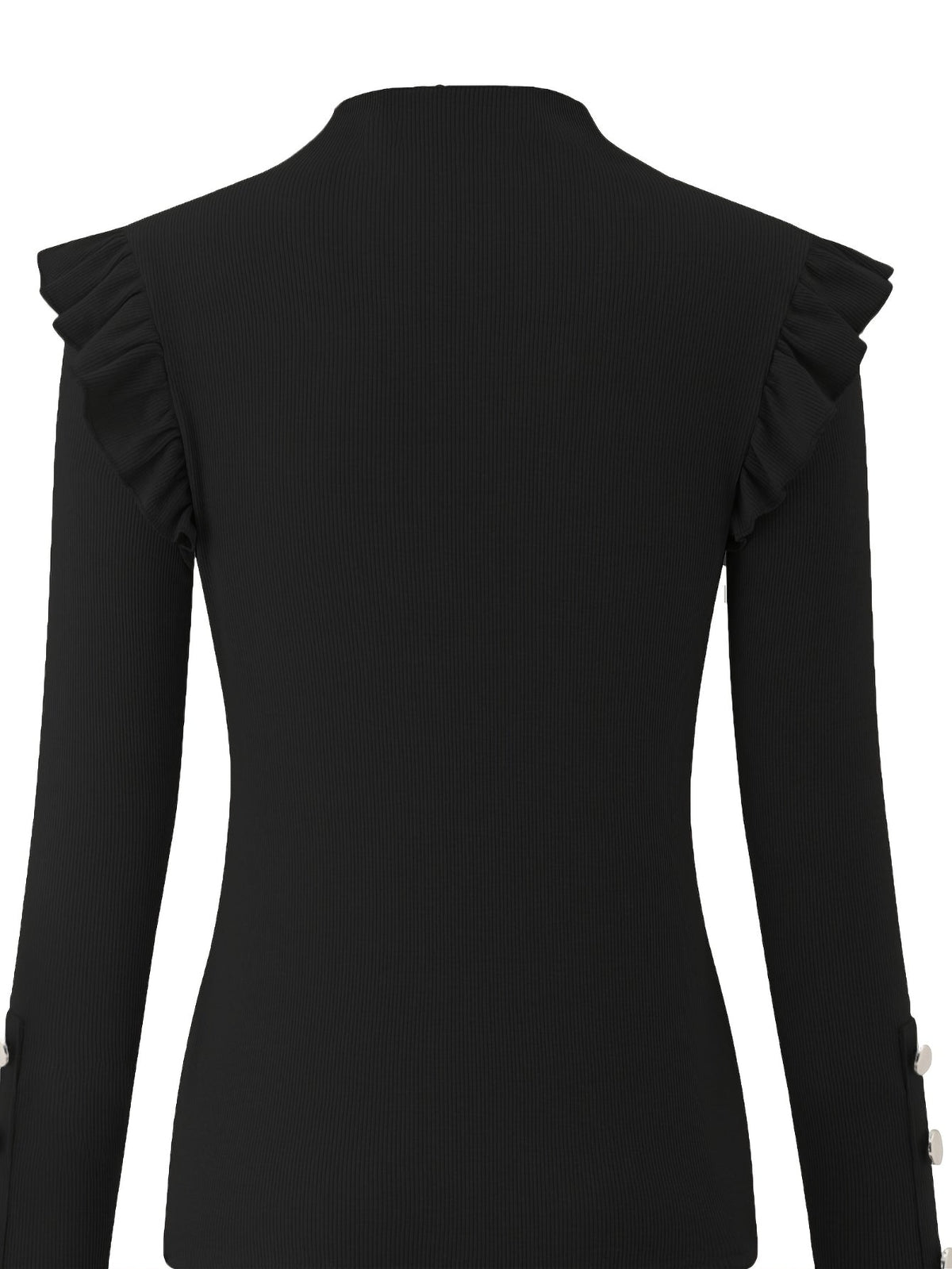Solid Mock Neck Ruffle Trim Tee, Elegant Long Sleeve Slim T-shirt