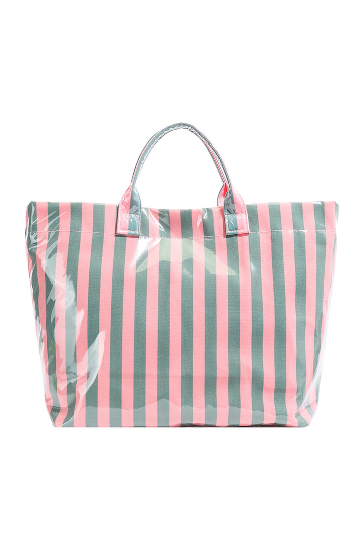Blackish Green Glossy Striped Vinyl Large Tote Bag (Color Varied)