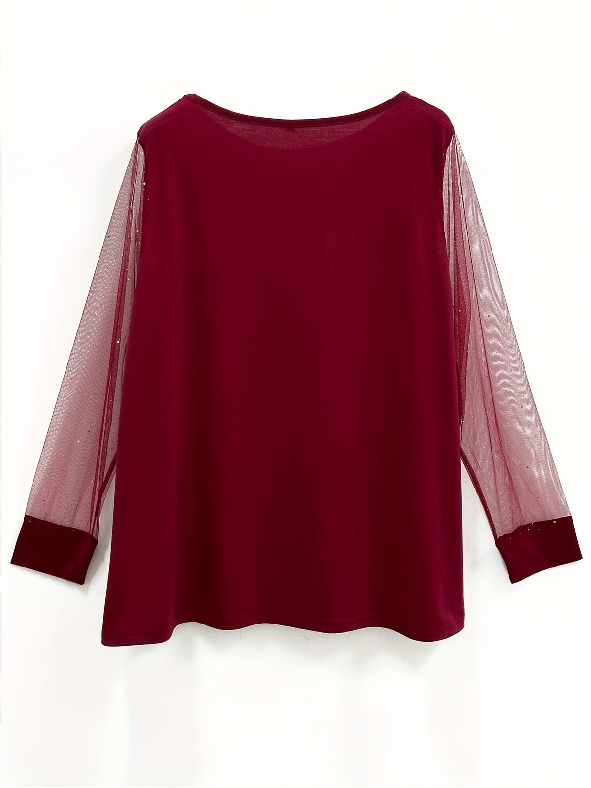 Casual Long Sleeve Sequined Contrast Mesh Top