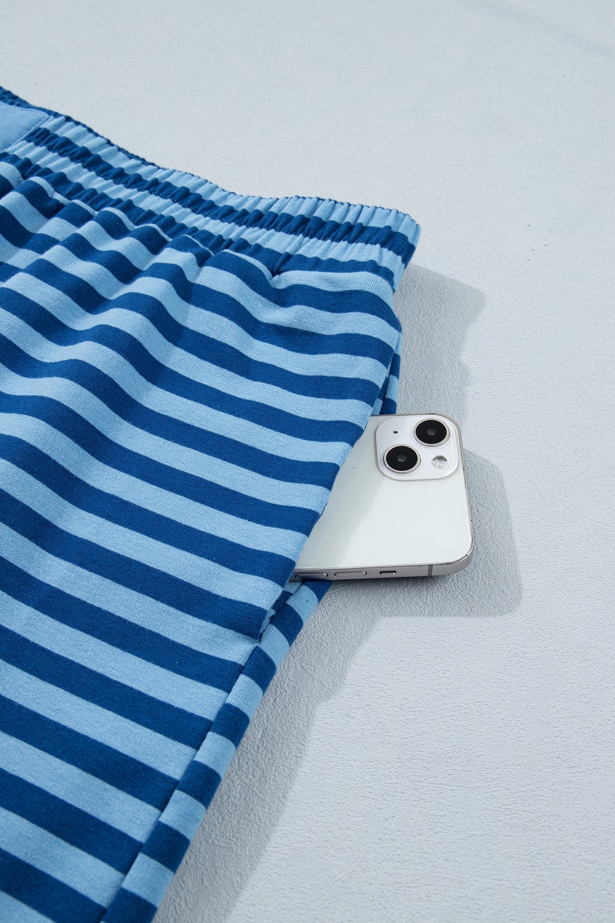 Blue Stripe Plus Size Dropped Shoulder Tee and Shorts Two-Piece Set