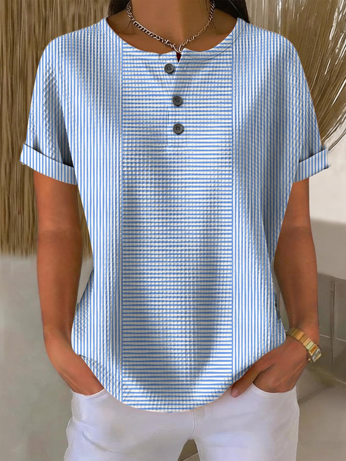 Button Short Sleeve Loose Vintage T-Shirt