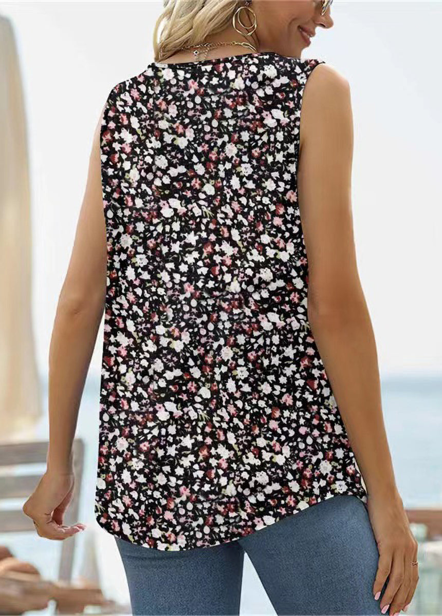 Printed Tank Top T-Shirt, Sleeveless Square Collar