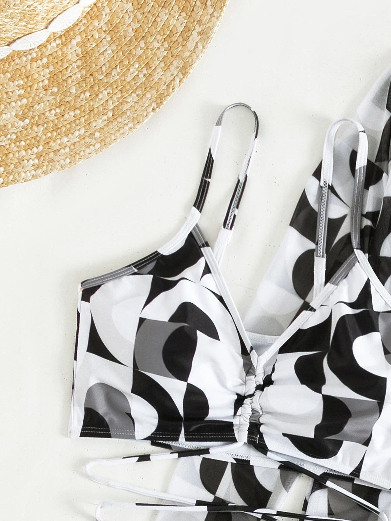 3pack Allover Print Drawstring Ruched Bikini Swimsuit