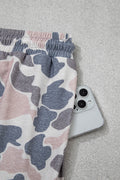 Multicolour Retro Camouflage Color Block Trim Skort 2pcs Outfit