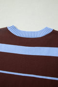 Sky Blue Stripe Striped Short Sleeve Round Neck Casual Knit Top