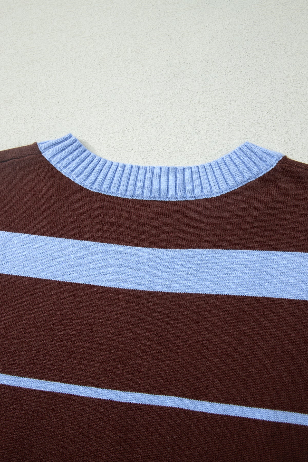 Sky Blue Stripe Striped Short Sleeve Round Neck Casual Knit Top