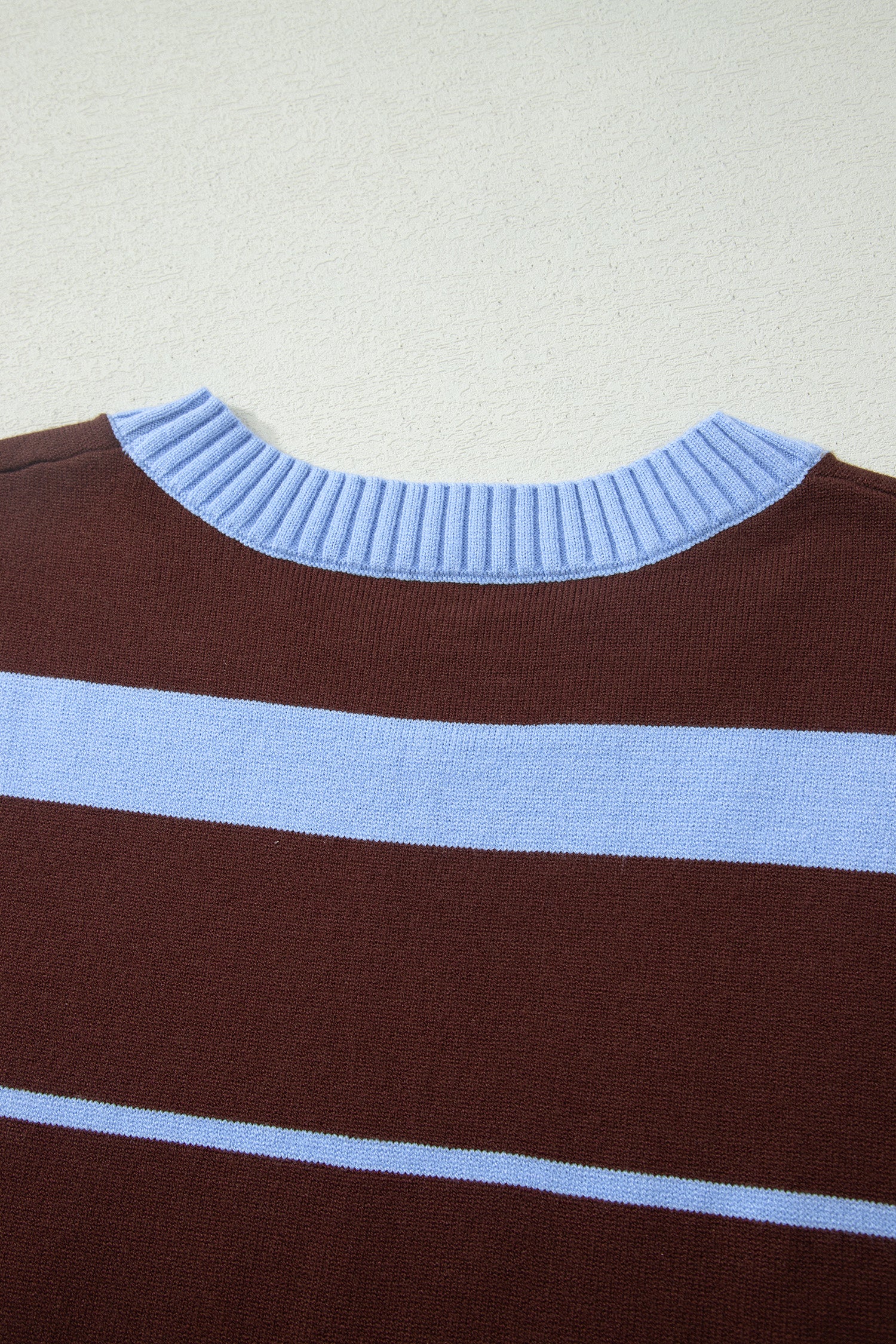 Sky Blue Stripe Striped Short Sleeve Round Neck Casual Knit Top