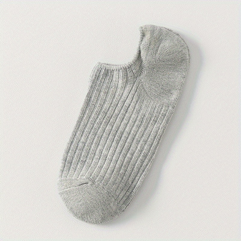 5 Pairs Solid Ribbed Socks, Casual & Comfy All-match Ankle Socks